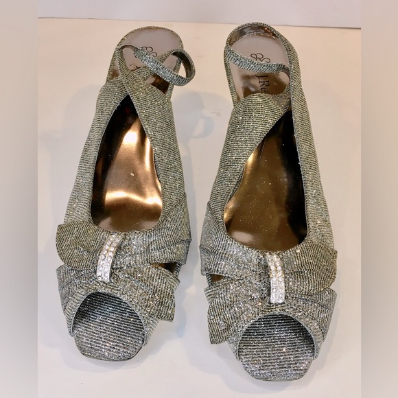 J RENEE Womens Slingback High Heels Sparkle Bows Rhinestones - Picture 5 of 16